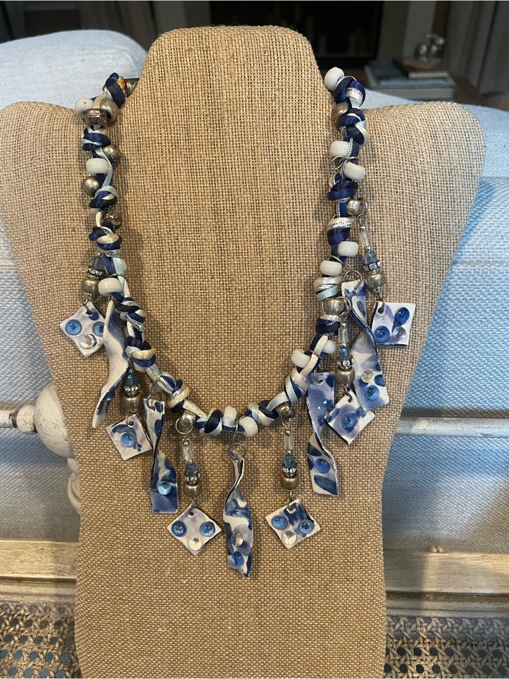 One of a kind, ceramic beaded necklace